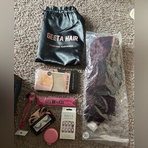 Geeta Hair 20” Human Hair Bundle + Wig Cap + Lashes + Nails Beauty Set 💖